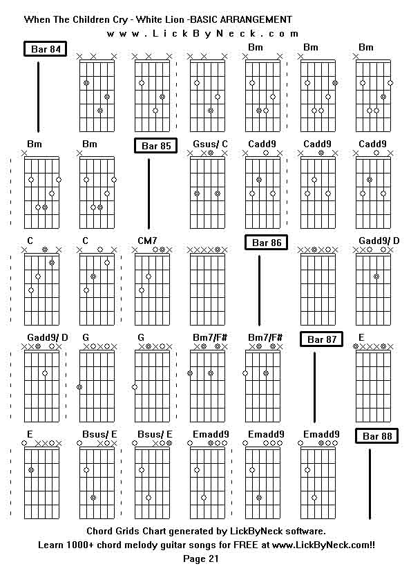 Chord Grids Chart of chord melody fingerstyle guitar song-When The Children Cry - White Lion -BASIC ARRANGEMENT,generated by LickByNeck software.